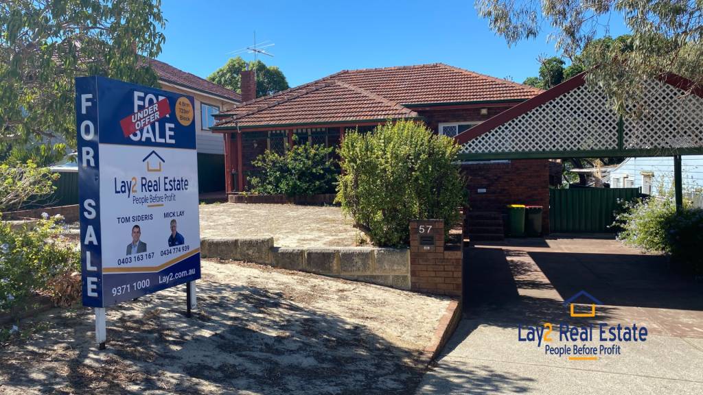 57 Crowther Street Bayswater WA - image of the sor sale sign with the under offer sticker on it. Under Offer by Mick Lay of Lay2 Real Estate.