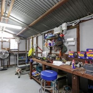 Inside the shed.