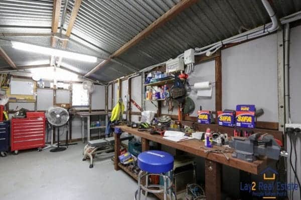 Inside the shed.