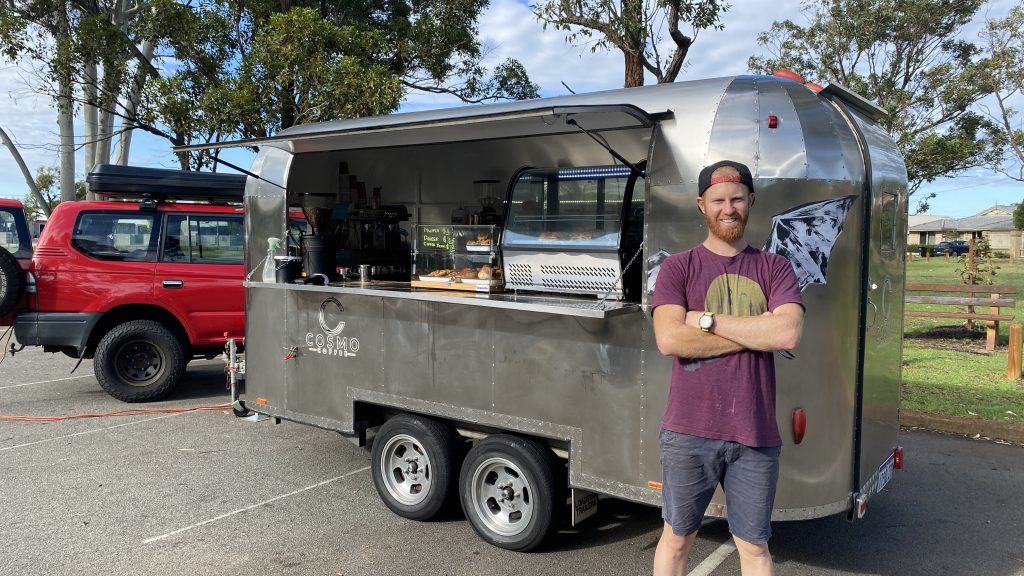 Picture of Amos at his Cosmos Coffee Van in Bayswater WA