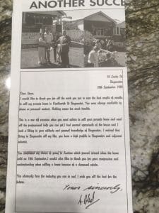 Picture of an old testimonial given to Steve Lay for selling a house in Bayswater WA