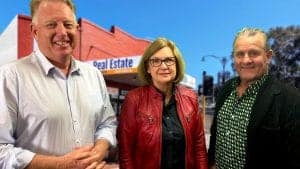 Steve Lay with happy home sellers, Reg and Alison
