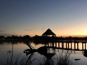 Gazebo and Jetty at Bayswater Riverside Gardens at sunset