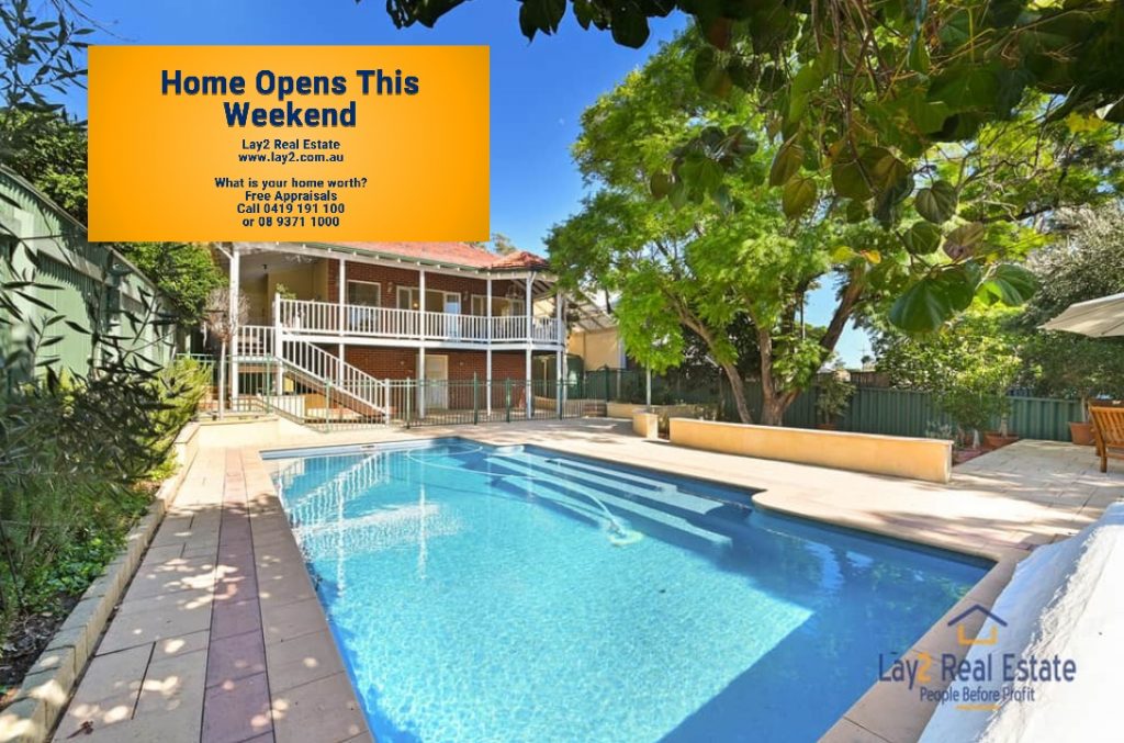 Home Opens May 8th and 9th by Lay2 Real Estate. Swimming pool image at the rea of 33 Roberts Street Bayswater WA 6053.