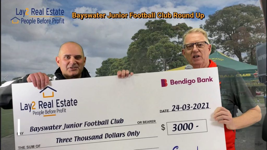 Bayswater Junior Football Club RoundUp with Colin and Steve. Image of the cheque presented.