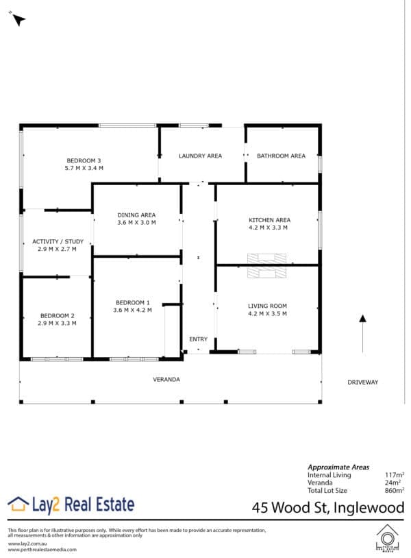 45 Wood Street Inglewood WA - floor plan approximate measurements - property for sale by lay2 Real Estate.