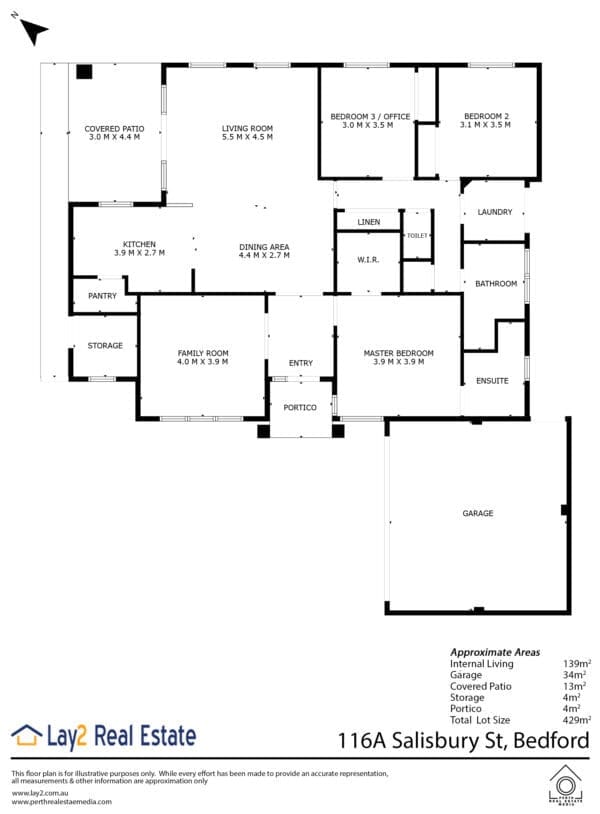 116A Salisbury Street Bedford WA - floor plan - approximate measurements. property for sale by Lay2 Real Estate.